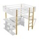 preview thumbnail 54 of 65, Modern Twin Size Wooden Loft Bed with Built-in Storage Cabinet and Cubes, Foldable Desk