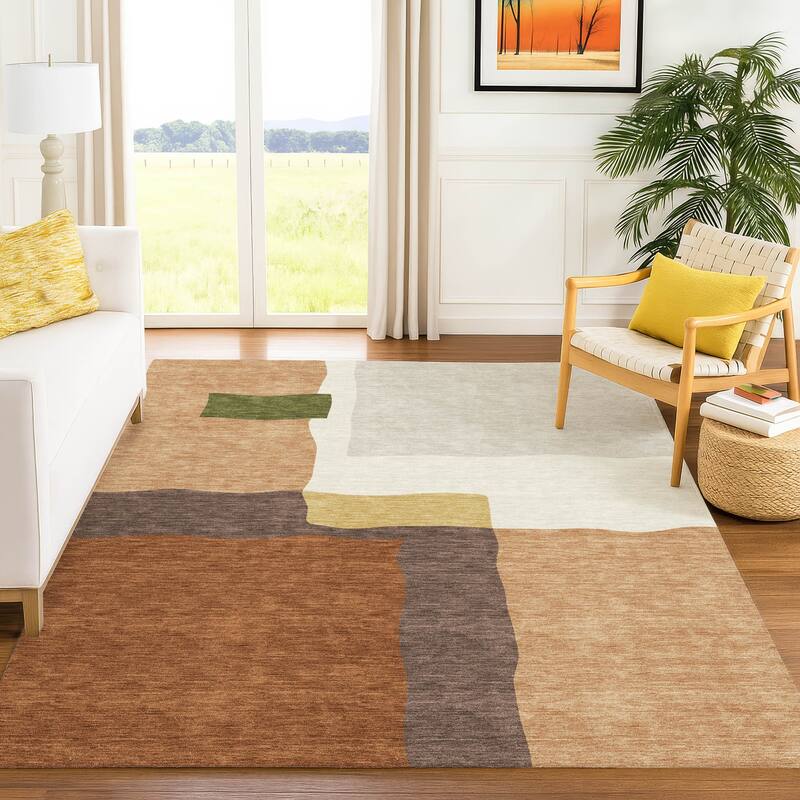 Machine Washable Indoor/ Outdoor Contemporary Blox Chantille Rug
