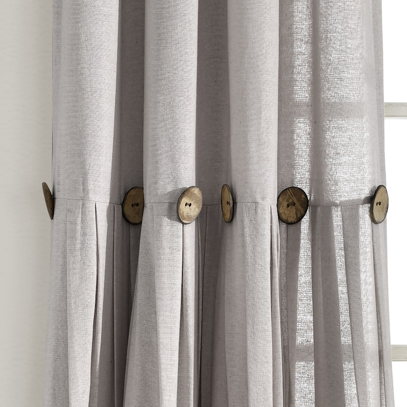 Lush Decor Linen Button Single Panel Window Curtain - 95"L x 40"W - Gray