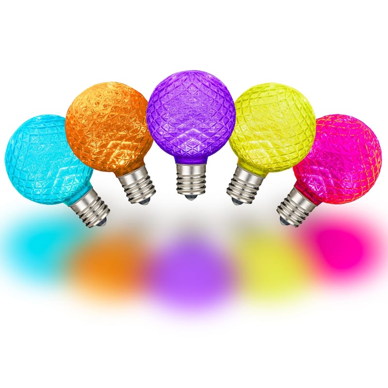 25 Pack LED G40 Faceted Plastic Filament Outdoor Globe Replacement Bulbs, Modern Multicolor