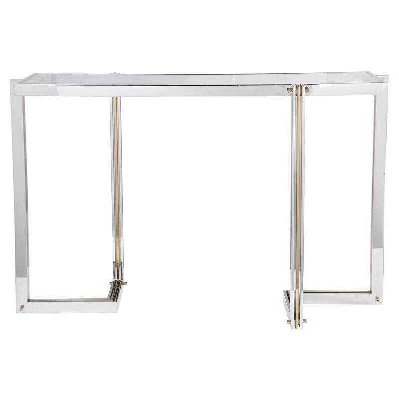 Uttermost Locke 51" Long Glass Top Stainless Steel Console Table - Nickel / Gold