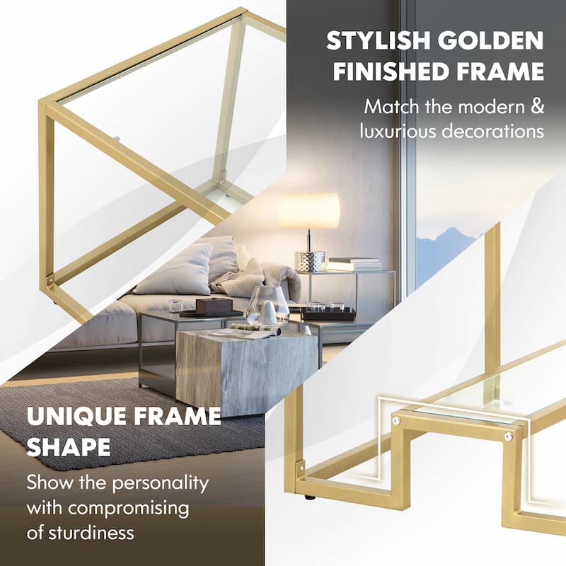 Costway Coffee Table Set of 3 Glass Modern Coffee Table & 2 Accent - See Details