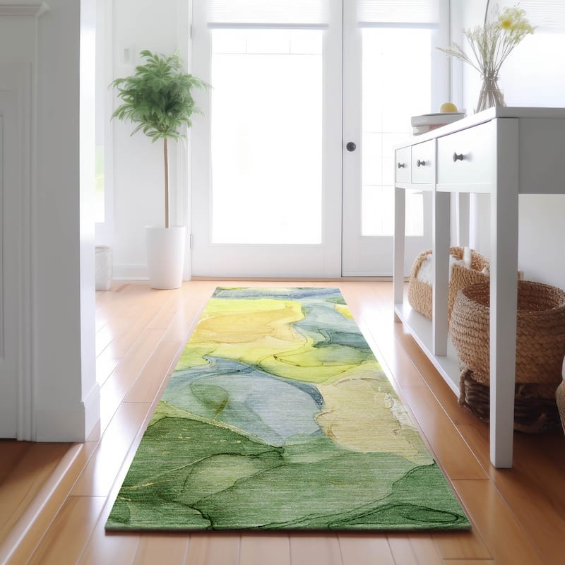 Premium Washable Super Soft Abstract Watercolor Mayfield Rug - Yellow - 2' 3" x 7' 6" - Runner