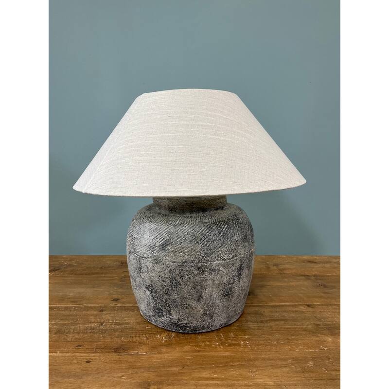 Approx.16 Inch High Rustic Vintage Sandstone Table Lamp - White
