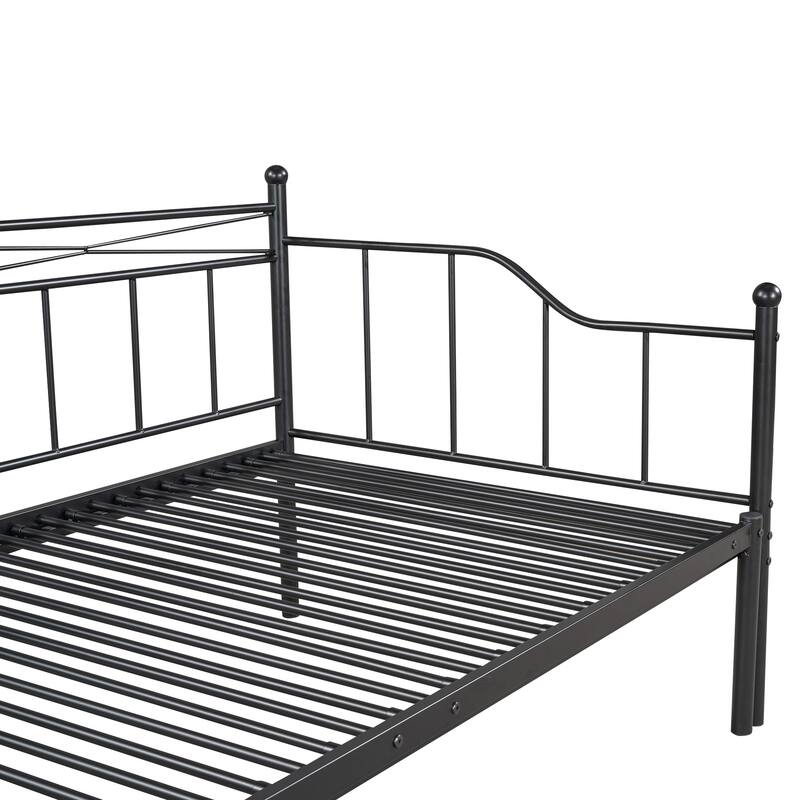 Twin Size Daybed, Metal Sofa Bed Frame with Popup Trundle, Heavy Duty