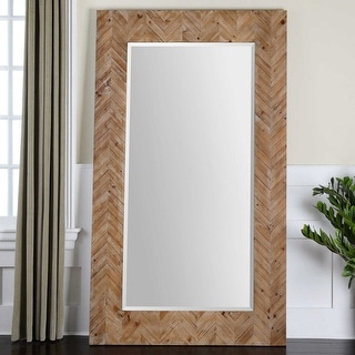 Uttermost Demetria Oversized 44" x 74" Rustic Chevron Wood Frame Full - Light Wood with Gray Glaze