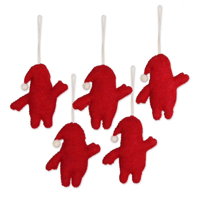 Novica Handmade Santa Dance Wool Felt Ornaments (Set Of 5)