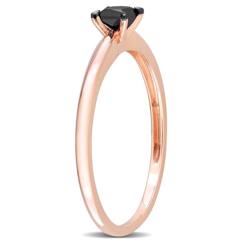 Miadora 1/4ct TDW Princess-cut Black Diamond Solitaire Engagement Ring in 14k Rose Gold
