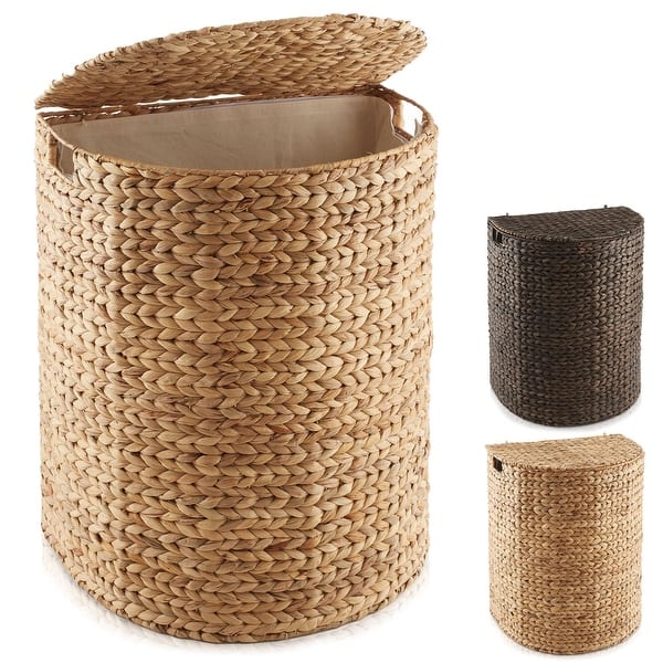 Half Moon Laundry Hamper Basket w Lid and Removable Liner for Clothes