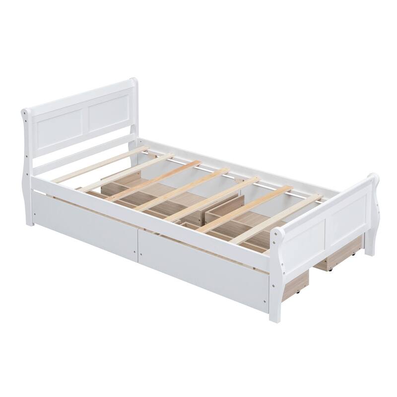 Wood Platform Bed with 4 Drawers and Streamlined Design