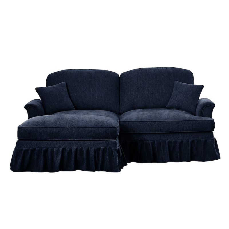 76.4" L Shaped 2-Seat Sectional Sofa, Chenille Couch with Ottoman, Flared Arms Loveseat with Removable Ruffles Pleats Skirts
