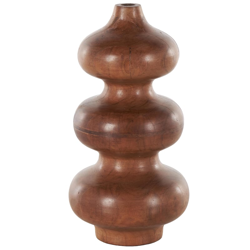 Wood Geometric Bubble Decorative Vase with Natural Wood Grains - Brown - Roche River Decor - 5"W x 5"L x 11"H