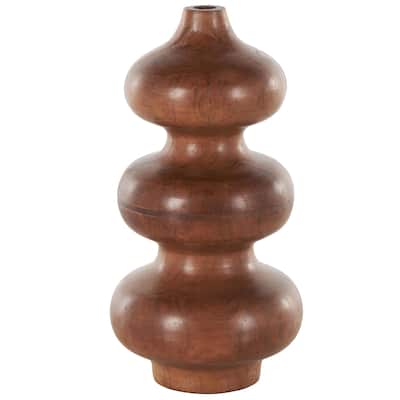 Wood Geometric Bubble Decorative Vase with Natural Wood Grains - Brown - Roche River Decor - 5"W x 5"L x 11"H