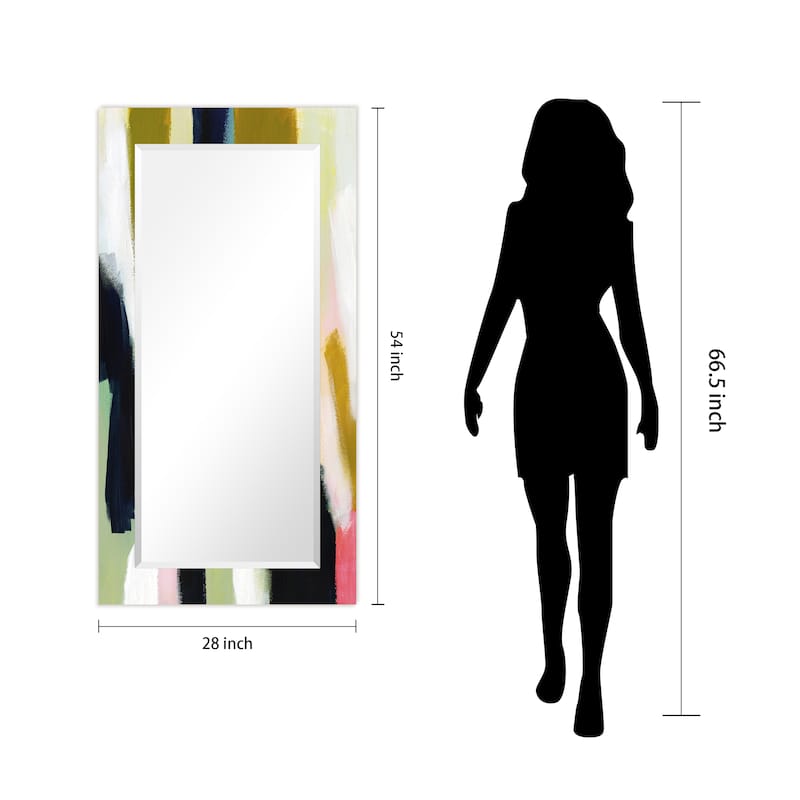 Sunder Rectangular Beveled Mirror on Free Floating Printed Tempered Art Glass - Clear - 54" x 28"