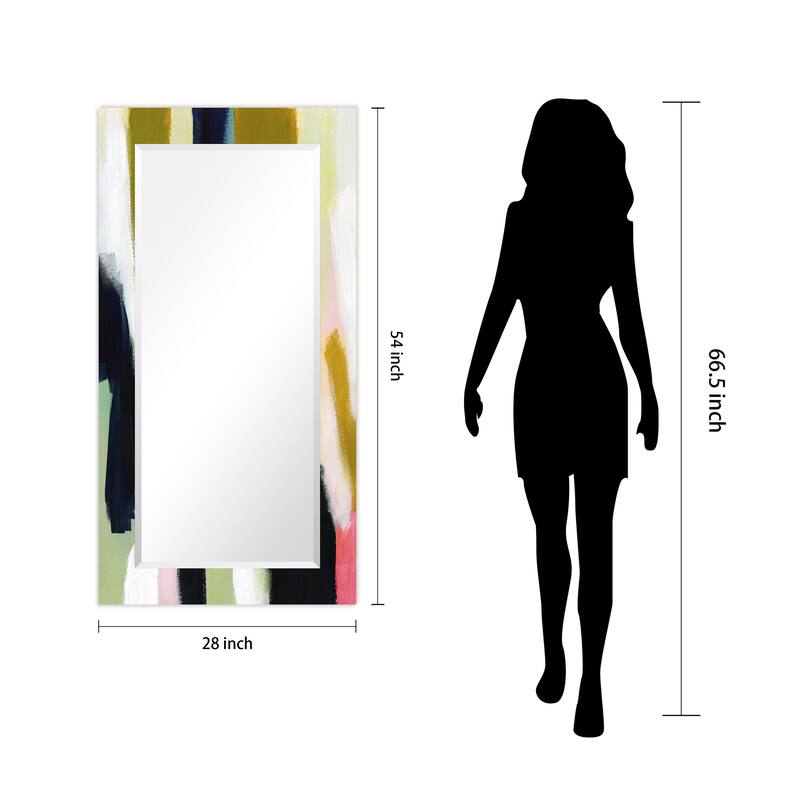Sunder Rectangular Beveled Wall Mirror on Free Floating Printed Tempered Glass