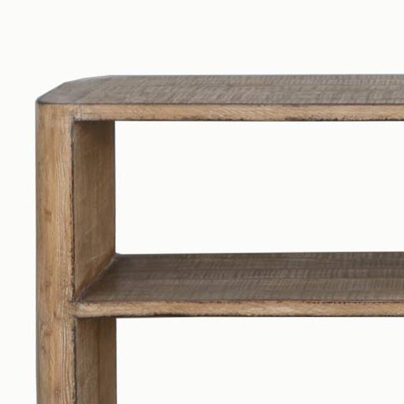 Roki Sofa Console Table w 2 Shelf, 60 Inch Natural Brown Pine Wood Top