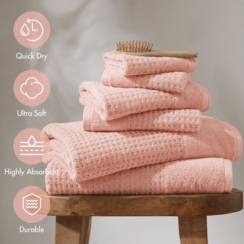 Madison Park Spa Waffle Cotton Waffle Jacquard Antimicrobial Bath Towel 6 Piece Set