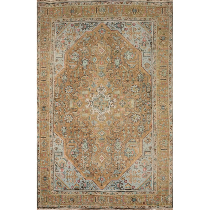 Hand Knotted Oriental 100% Wool Carpet Traditional Medallion Oranges & Rust Tabriz Area Rug - 9' 7'' X 6' 7''