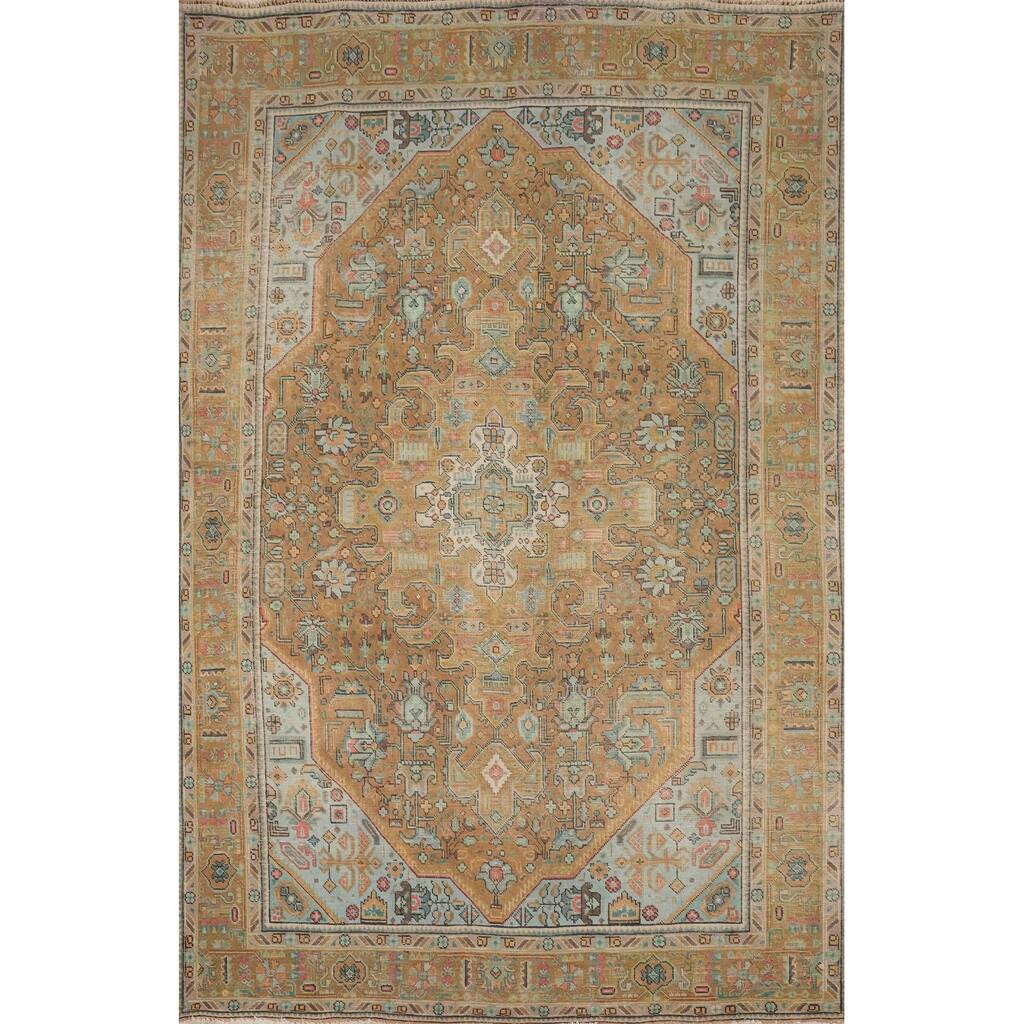 Hand Knotted Oriental 100% Wool Carpet Traditional Medallion Oranges & Rust Tabriz Area Rug - 9' 7'' X 6' 7''