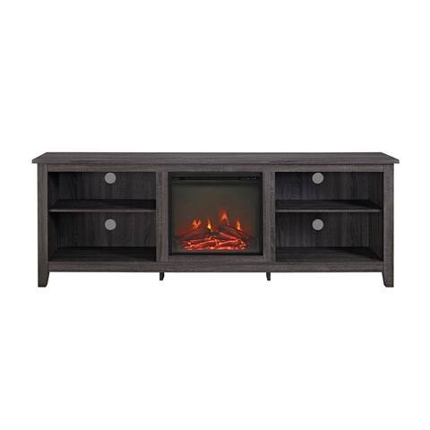 WE Furniture 70" Wood Media TV Stand Console with Fireplace - Charcoal