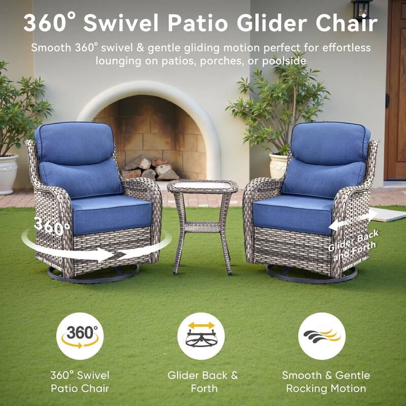 Pocassy 4Pieces Swivel Glider Chairs with 5Inch 6Inch Cushion