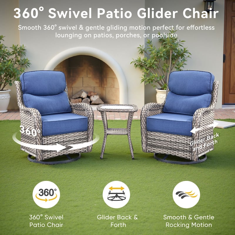 Pocassy Outdoor 6 Inch Sofa Swivel Chairs with Fire Pit Table Set