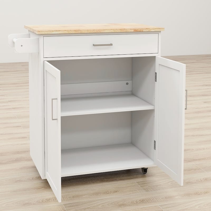 MDF Kitchen Cart with 2 Door Cabinet, Adjustable Shelves and Towel Rack