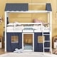preview thumbnail 4 of 32, Playhouse Design Impression & Beautiful Twin Size Bunk Wood House Bed with Elegant Windows, Sills and Tent