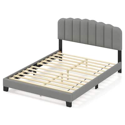 Costway Queen Size Bed Frame Linen Upholstered Platform Bed with