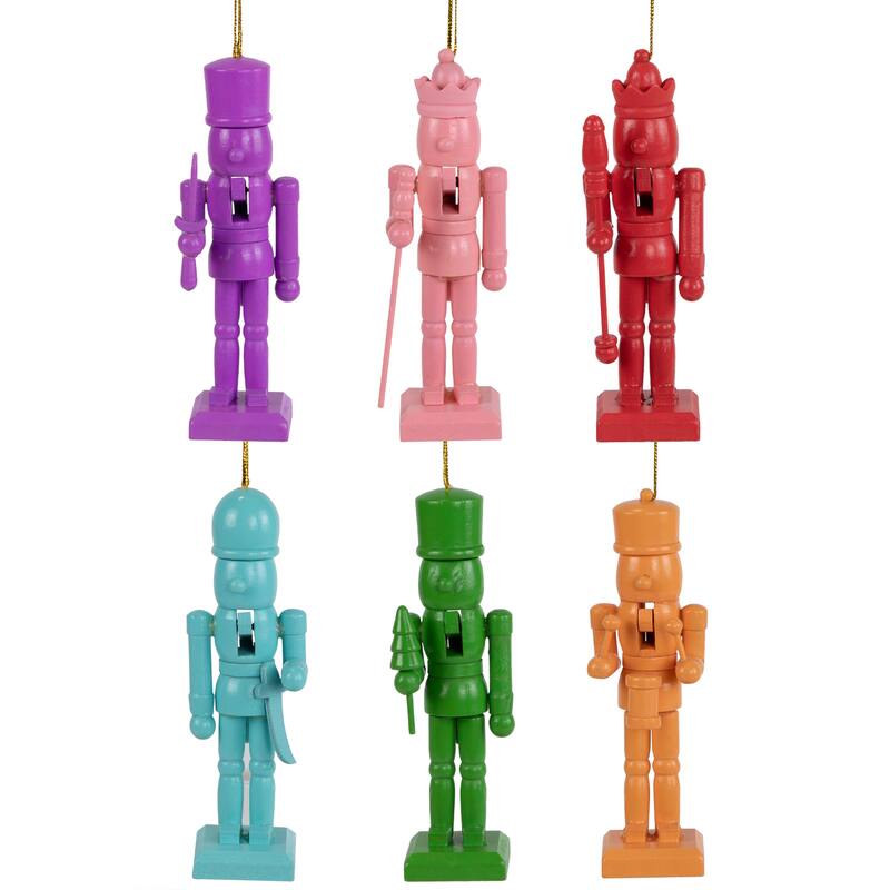 Nutcracker Wooden Christmas Ornaments - 5" - Multicolor - Set of 6