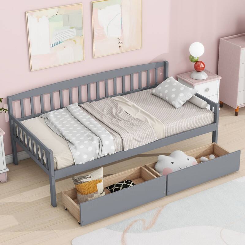 Twin Size Pine Wood Daybed with two Storage Drawers