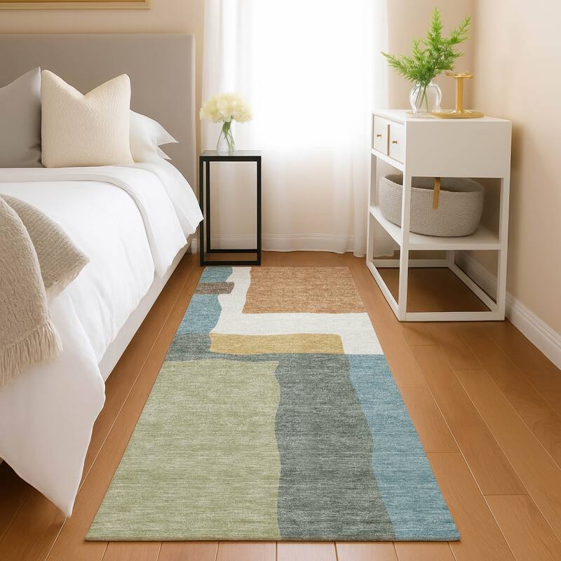 Machine Washable Indoor/ Outdoor Contemporary Blox Chantille Rug