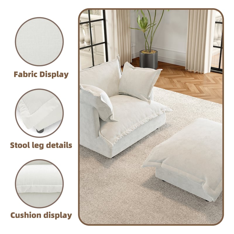 Modern Cloud Chaise Longue Accent Chair with Ottoman set