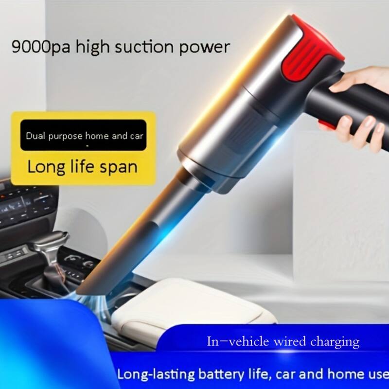 Red Handheld Car Vacuum Cleaner with Strong Suction HEPA Filter and 60-Minute Battery Life