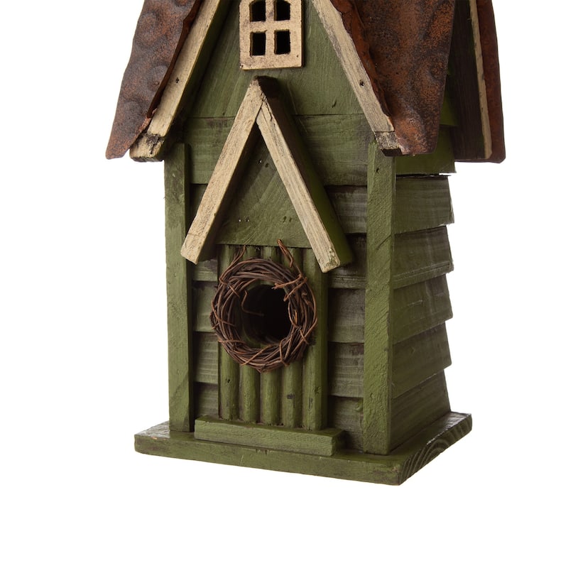 Glitzhome 12"H Retro Distressed Painted Solid Wood Cottage Birdhouse