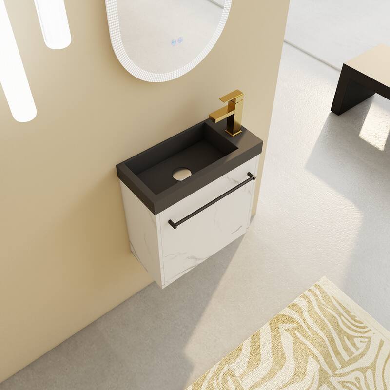 20" Wall-Mounted Floating Bathroom Vanity with Black Resin Sink, Soft-Close Doors & Ample Storage, Space-Saving Design