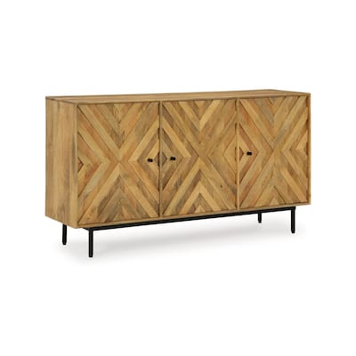 Sideboard Cabinet Console, Diamond Pattern 3 Doors, Brown 58 Inch