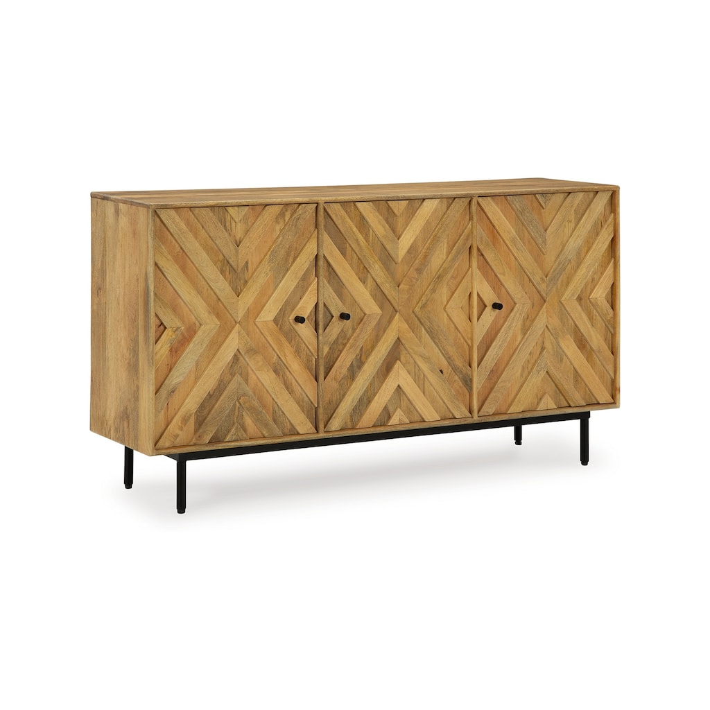 Sideboard Cabinet Console, Diamond Pattern 3 Doors, Brown 58 Inch