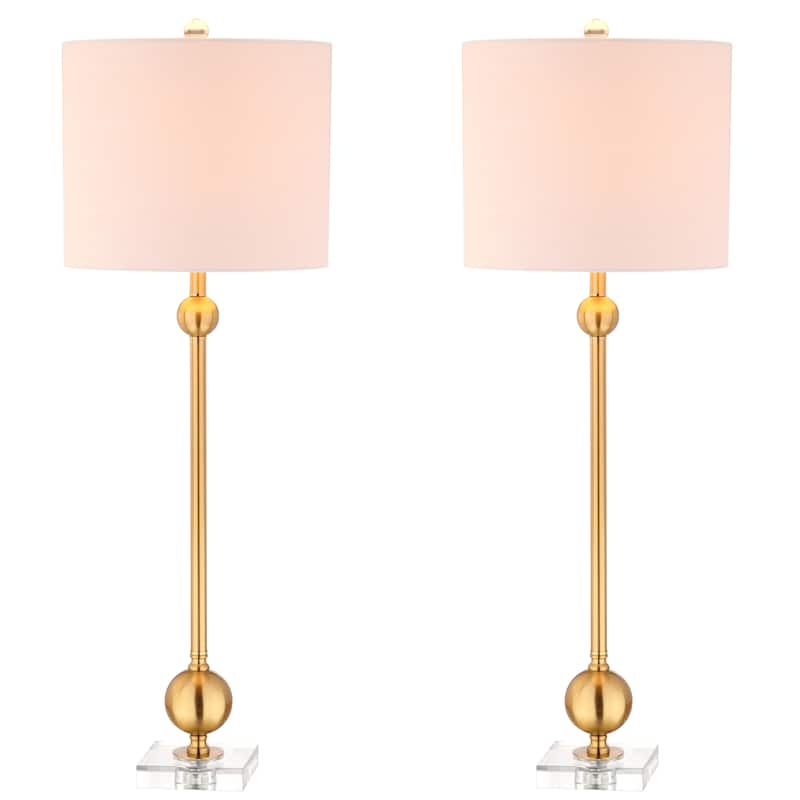 Aria 34" Metal LED Table Lamp, Brass with Crystal Base (Set of 2) by JONATHAN Y - Brass