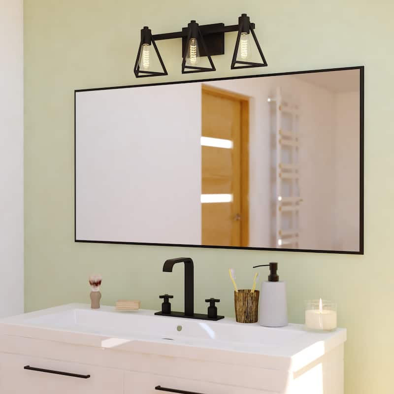 Ravenna Matte Black Contemporary Bathroom Vanity Lighting Fixture, Metal Cage Shade, Dimmable, LED Compatible, Over Mirror Mount