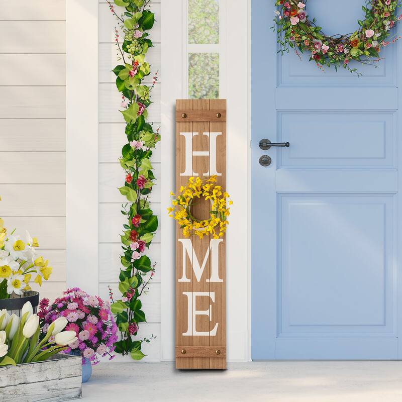 Glitzhome 42"H Wooden "HOME" Porch Sign with 3 Changable Floral Wreaths