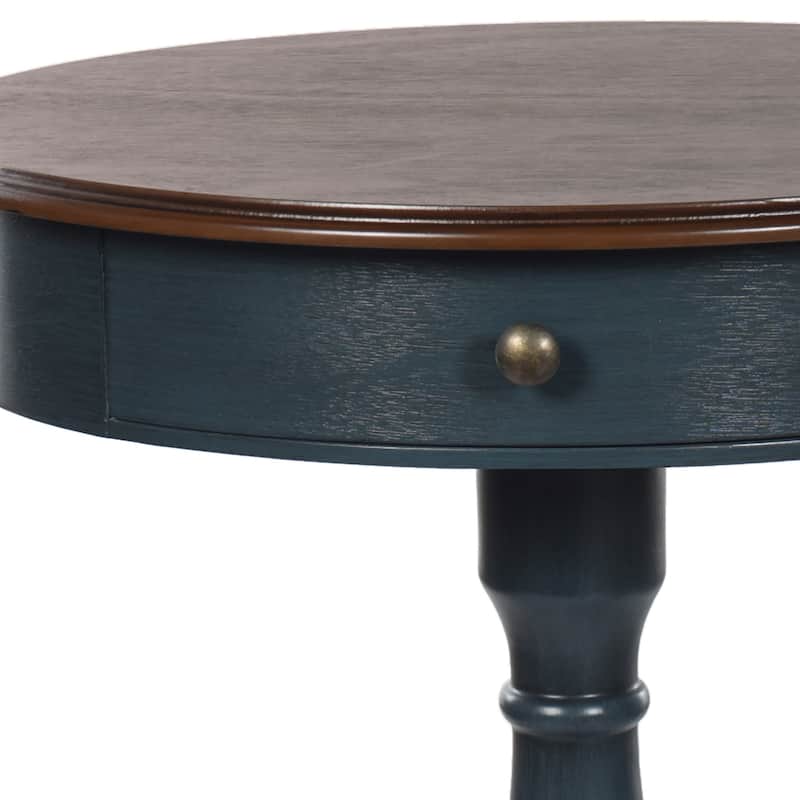 StyleCraft Savannah Round Pedestal Side Table - Midnight Blue & Brown