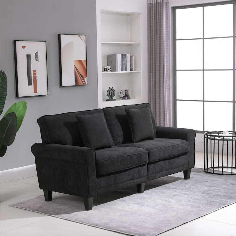 HOMCOM Modern Classic 3-Seater Sofa Corduroy Fabric Couch with Pine Wood Legs, Rolled Arms for Living Room, Black
