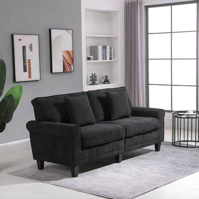 HOMCOM Modern Classic 3-Seater Sofa Corduroy Fabric Couch with Pine Wood Legs, Rolled Arms for Living Room, Black