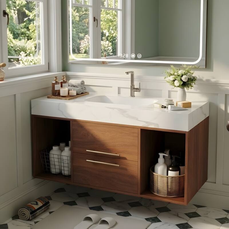 39.4" Ceramic Sink Bathroom Vanity, Floating Bathroom Vanity