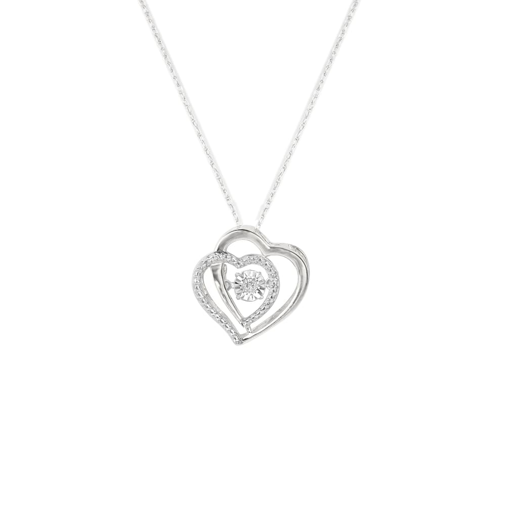 1/20ct Diamond Double Heart Pendant Necklace in Silver for Women - White