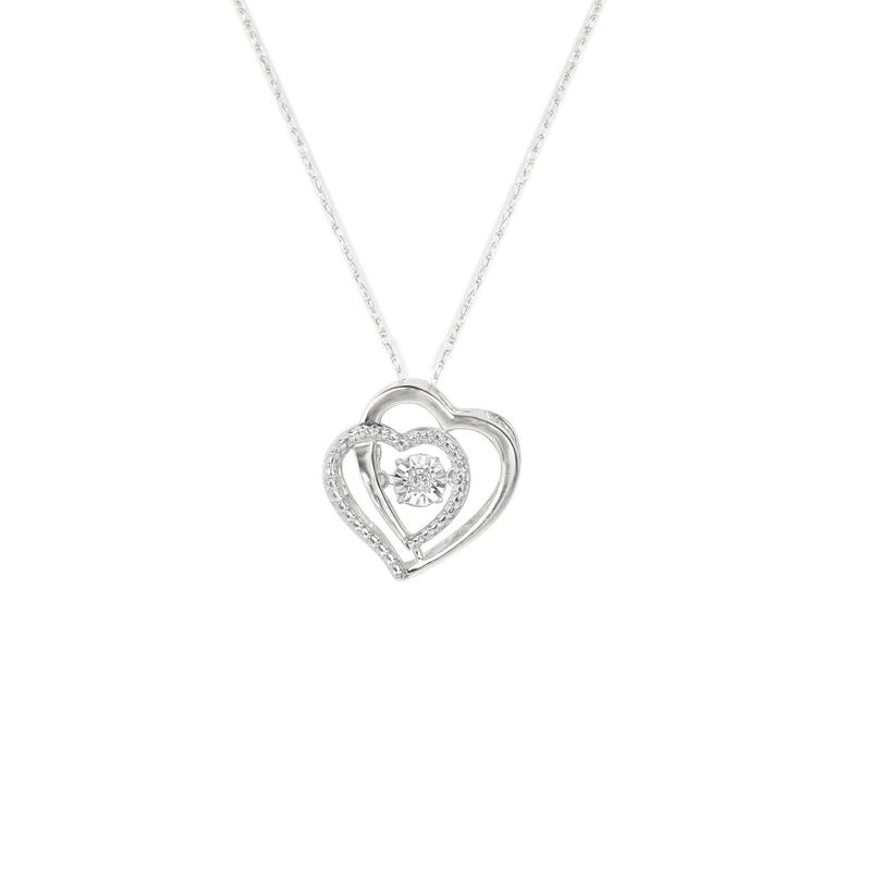 1/20ct Diamond Double Heart Pendant Necklace in Silver for Women - White