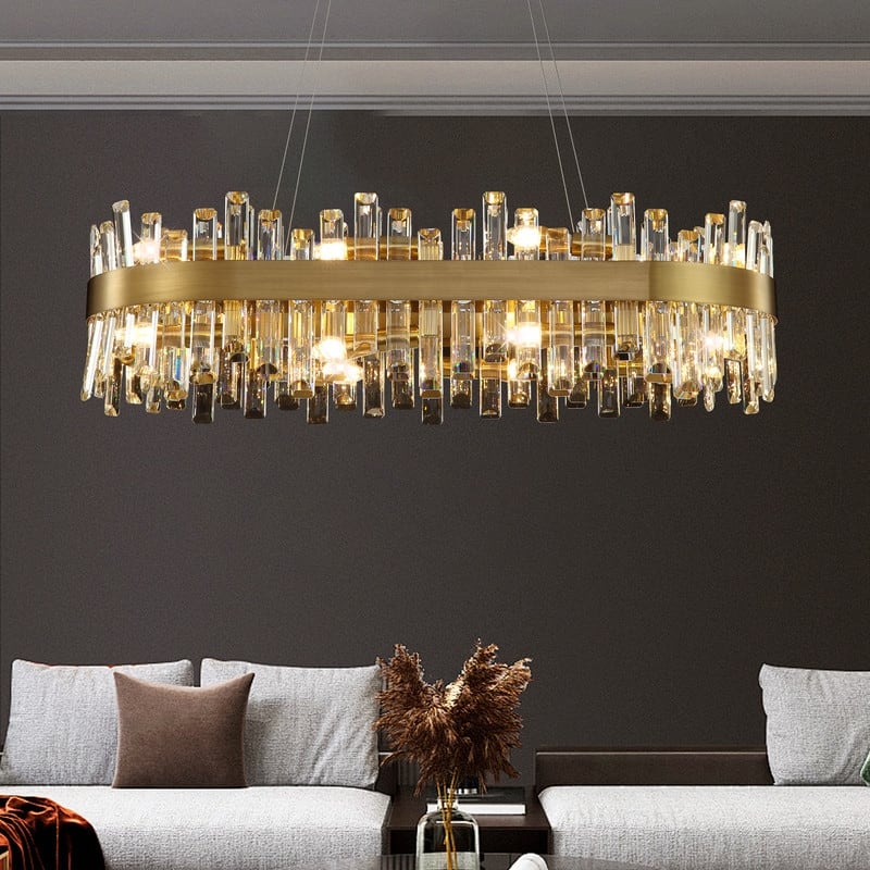 36 in. Modern Crystal Chandeliers 16-Light Brass Gold Rectangular Chandelier Glam Oval Pendant Light for Dining Living Room