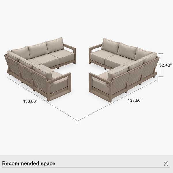 dimension image slide 13 of 16, PURPLE LEAF Caesar L-Shaped Khaki Outdoor Couch with 9.6" Thick for Yard Porch Deck Patio Conversation Sets