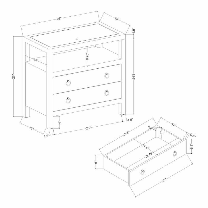Linea 2-drawer Oversized Wood Nightstand with Open Shelf by East at Main